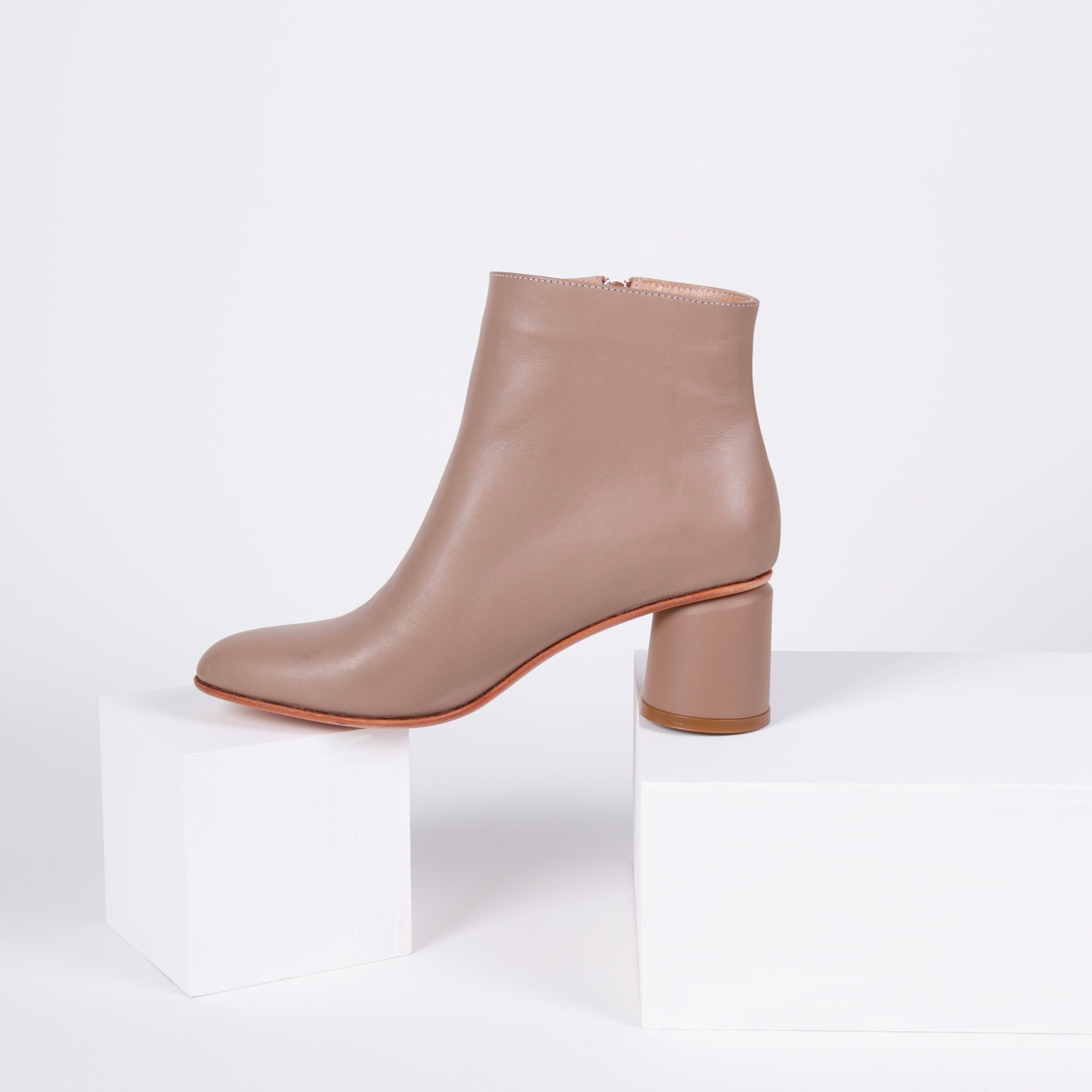 Beige leather cheap ankle boots